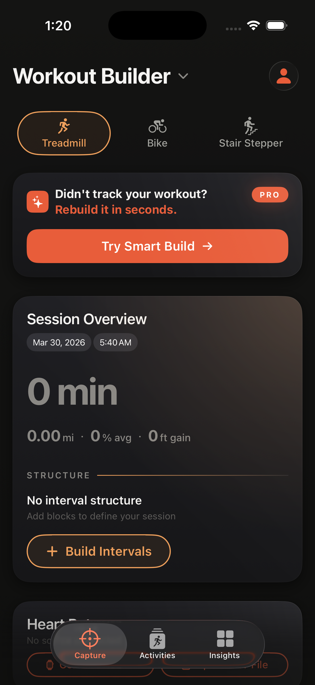 CardioCapture Workout Builder